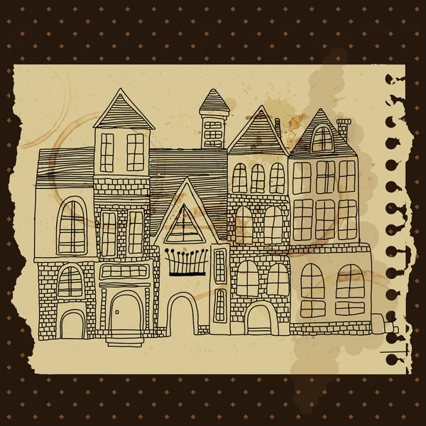 セットの古い手描き下ろしビンテージな家々 — ストックベクタ