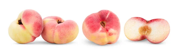 Ripe Chinese Flat Peach Fruit Isolated White Background — Stock Photo, Image