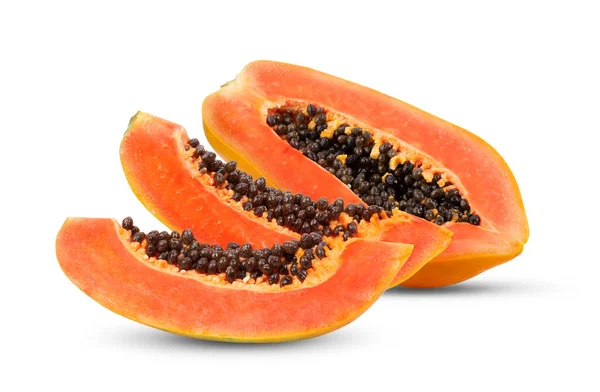 Érett Papaya Gyümölcs Magvak Izolált Fehér Alapon — Stock Fotó