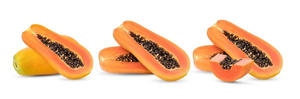 Fruta Madura Papaya Con Semillas Aisladas Sobre Fondo Blanco — Foto de Stock