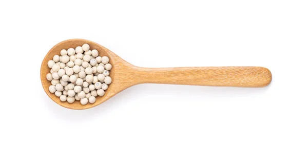 Peppercorn Wood Spoon Isolated White Background Top View Stock Image
