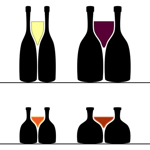 Ensemble de bouteilles et verres d'alcool — Image vectorielle