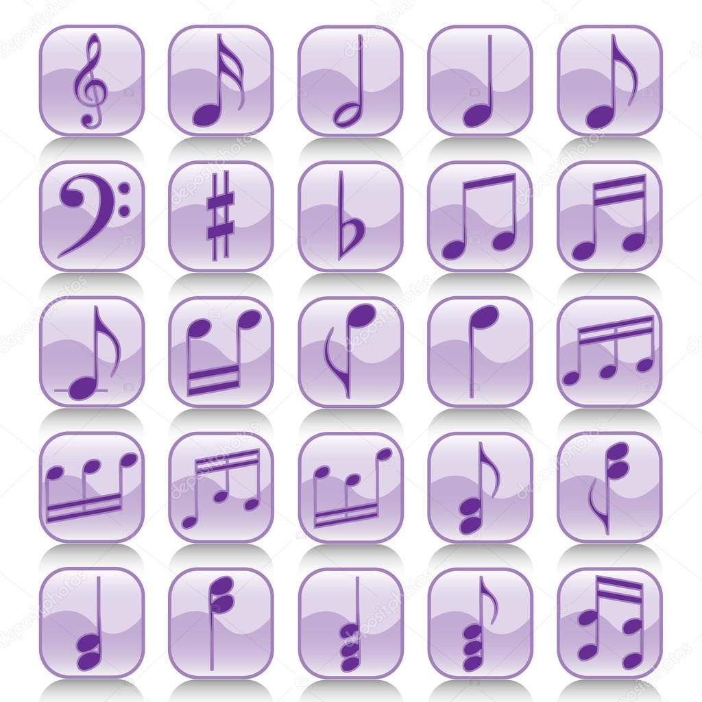Illustration set of buttons with musical notes.