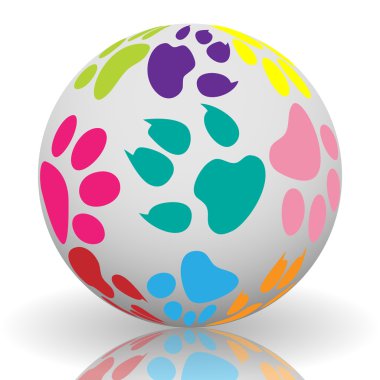 Paw prints on the ball clipart