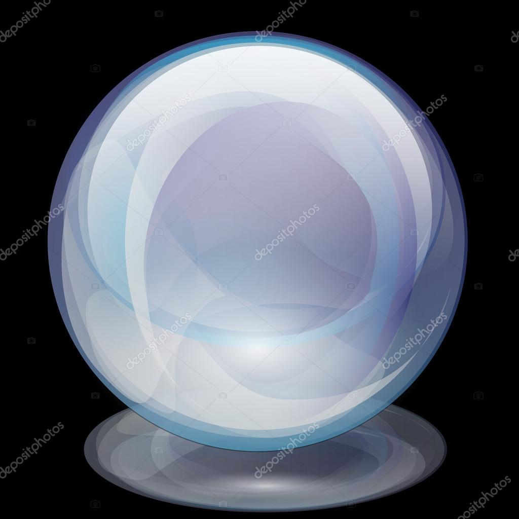 Illustration of Transparent glass ball on a black background.