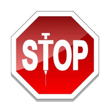 Zorunlu aşıyı durdurun. Tabelanın çizimi, beyaz arka plandaki zorunlu aşıyı durdurur