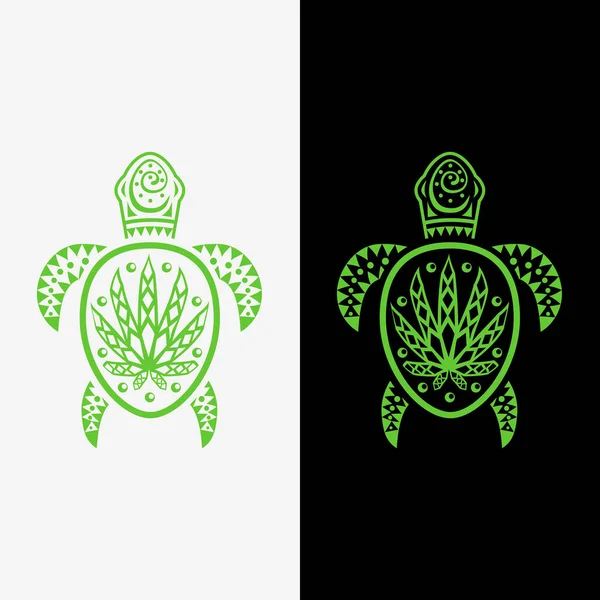 Mořská Želva Marihuanou Ilustrace Mořské Želvy Marihuanou Dekoracemi Royalty Free Stock Ilustrace
