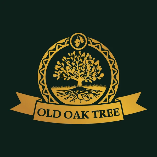 ロゴデザインとしてオークの木 暗い背景にロゴデザインとしてのオークの木のイラスト — ストックベクタ