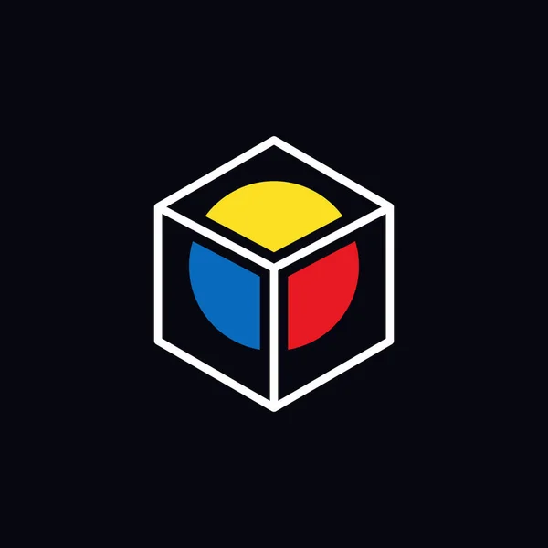 キューブ内の色の円 黒の背景に立方体の色の円のイラスト — ストックベクタ