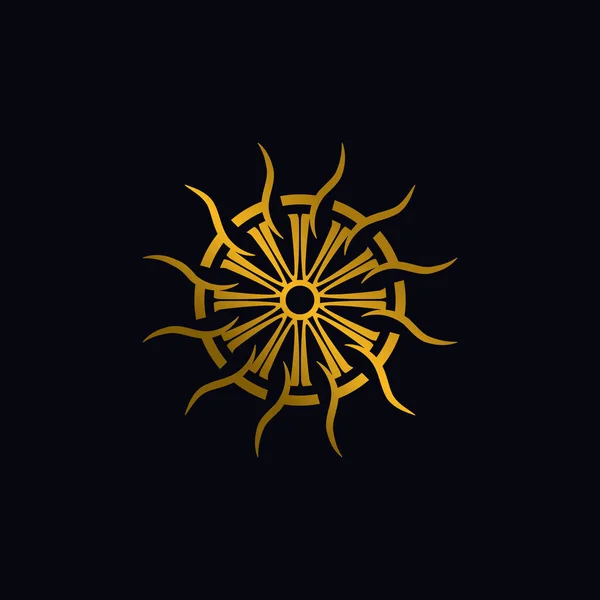 ロゴデザインとしての太陽 黒を基調としたロゴデザインと装飾としての太陽のイラスト — ストックベクタ