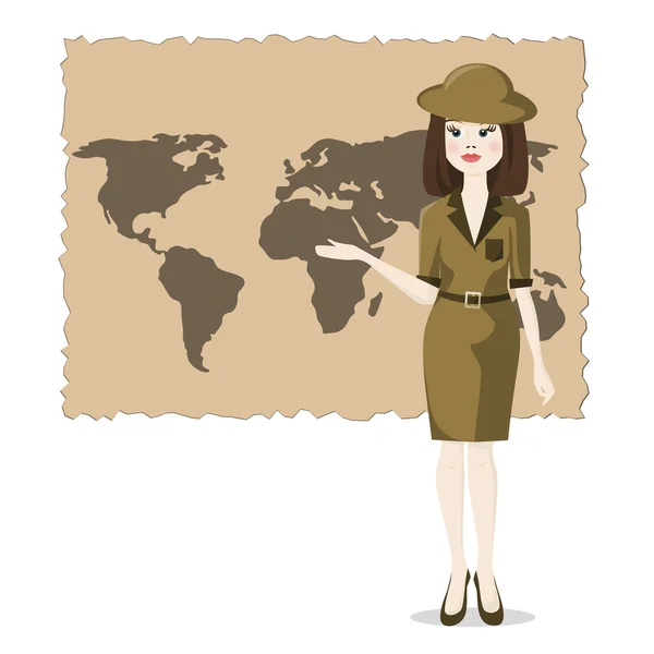 女性は旅行の地理学 — ストックベクタ