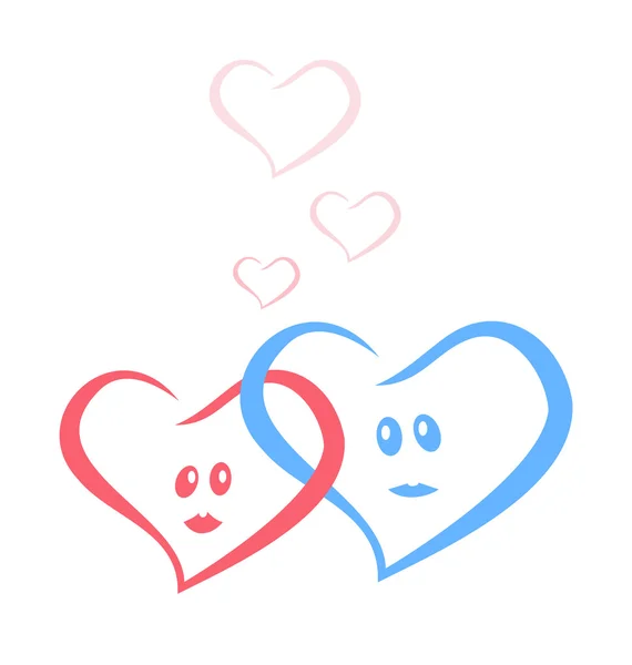 Mavi ve kırmızı kalpler birlikte seviyorum — Stok Vektör