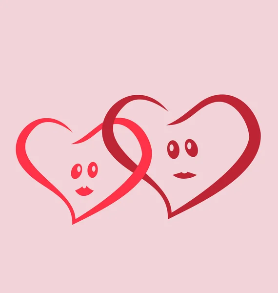 Two love hearts together pink style — Stock Vector