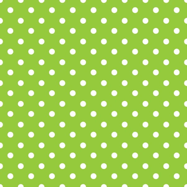 白いドットのシームレスなパターンを持つ緑の背景のポルカ ファブリック — ストックベクタ