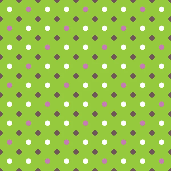 Зелена тканина на фоні з білими, рожевими, коричневими точками безшовні па — стоковий вектор