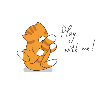 Çizgi film sevimli kedi vektör çizimi. Çocuk modası üzerine sloganı olan komik bir hayvan karakteri..