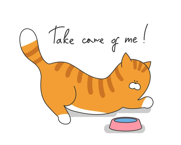 Tecknad Söt Katt Vektor Illustration Sällskapsdjur Rolig Karaktär Med Slogan — Stock vektor