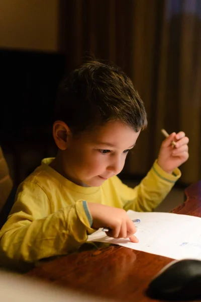 Childhood Cute Boy Drawing Art Home Happy Child Creativity — Stock Photo, Image