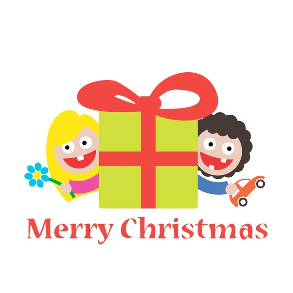 Niña y niño feliz regalo de Navidad — Vector de stock