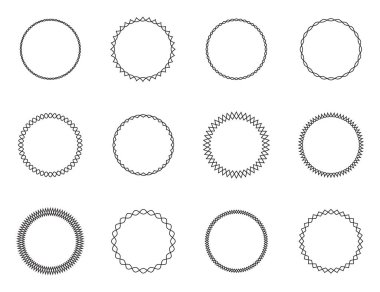 Soyut yuvarlak çerçeveler beyaz arkaplanda siyah olarak ayarlandı. Vektör tasarım ögesi.