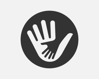 Yardım eli sembolü. Ebeveyn ve çocuk işareti. Çocuklar yardım ve bakım ikonu. Aile vektör illüstrasyonunu destekle.