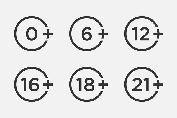 Establecer Las Marcas Límite Edad Cantar Restricción Iconos Vectoriales Para — Vector de stock