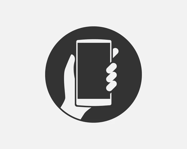 Ruka Drží Ikonu Smartphonu Vektorová Ilustrace Mobilního Telefonu Logo Podržet — Stockový vektor