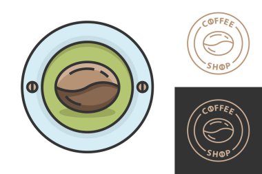 Kahve dükkanı ya da kafe için kahve logosu tasarımı. Espresso ya da cappuccino vektör işareti. Yaratıcı logot, moda çizgi simgesi, fasulye sembolü.