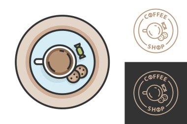 Kahve dükkanı ya da kafe için kahve logosu tasarımı. Espresso ya da cappuccino vektör işareti. Yaratıcı logot, moda çizgi simgesi, fasulye sembolü.