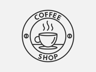 Kahve dükkanı ya da kafe için kahve logosu tasarımı. Espresso ya da cappuccino vektör işareti. Yaratıcı siyah-beyaz logoti, moda çizgi simgesi, fasulye sembolü.