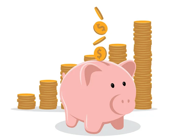 Piggy Τράπεζα Κέρμα Διανυσματική Απεικόνιση Εξοικονόμηση Επένδυση Και Συσσώρευση Χρημάτων — Διανυσματικό Αρχείο