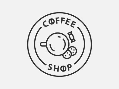 Kahve dükkanı ya da kafe için kahve logosu tasarımı. Espresso ya da cappuccino vektör işareti. Yaratıcı siyah-beyaz logoti, moda çizgi simgesi, fasulye sembolü.