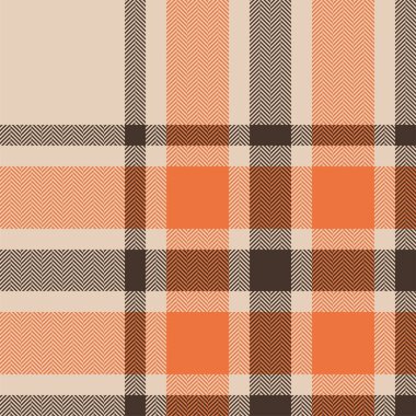 Ekose kontrol deseni turuncu ve kırmızı renklerde. Kusursuz kumaş dokusu. Tartan tekstil baskı tasarımı.
