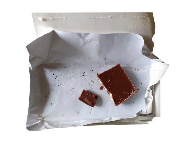 Sobras Comida Pedaços Chocolate Embalagem Junkfood Uma Dieta Telha Cacau — Fotografia de Stock