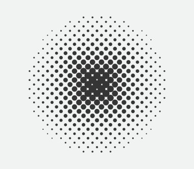 Yarım ton tasarım elementini çember yapın. Noktalar siyah desenli. Çizgi roman tarzı vektör damlası.