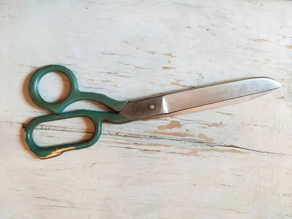 Old Tailor Big Scissors Wooden White Background Vintage Object — Stock Photo, Image