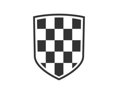 Siyah beyaz logo kalkanı. Garanti, rütbe ve muhafız sembolü. Güvenlik vektör simgesi.