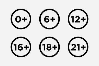 Yaş sınırını belirleme kısıtlaması. İçeriği sansürleyen çocuklar için vektör simgeleri.