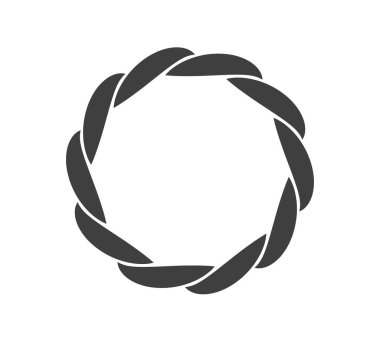 Yuvarlak çerçeve siyah ve beyaz vektör süsü. Grafiksel sınır karalaması. Halka eğrisi bağlantısı.