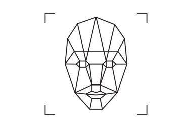 Tanımlama simgesi, kimlik sistemi tanımla. Doğrulama ve tanımlama için güvenlik dijital tarayıcısı. Biyometrik insan analiz vektörü sembolü.