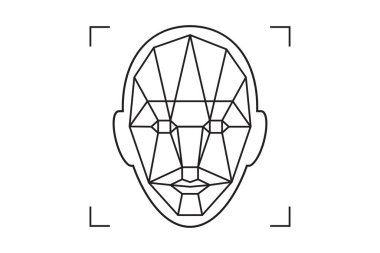 Tanımlama simgesi, kimlik sistemi tanımla. Doğrulama ve tanımlama için güvenlik dijital tarayıcısı. Biyometrik insan analiz vektörü sembolü.