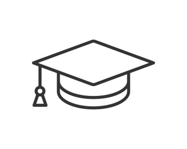 Eğitim ikonu vektör çizimi. Üniversite şapkası ya da mezuniyet şapkası sembolü. Öğrenci derecesi siyah-beyaz işareti.