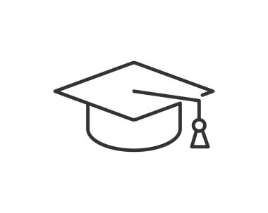 Eğitim ikonu vektör çizimi. Üniversite şapkası ya da mezuniyet şapkası sembolü. Öğrenci derecesi siyah-beyaz işareti.