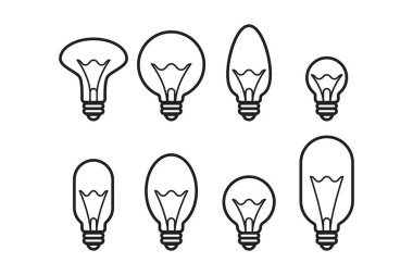 Elektrik ampulü simgeleri ayarladı. Elektrik lambası sembolü. Vektör aydınlatma işareti tasarımı.