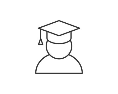 Eğitim ikonu vektör çizimi. Üniversite şapkası ya da mezuniyet şapkası sembolü. Öğrenci derecesi siyah-beyaz işareti.