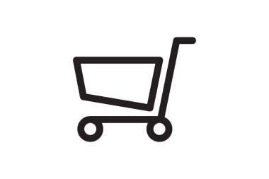 Alışveriş kutusu simgesi. Satılık tabela, web sitesi, perakende satış. Piyasa ve ticaret mağazası sembolü. Vektör taşıma arabası yeni tasarım.