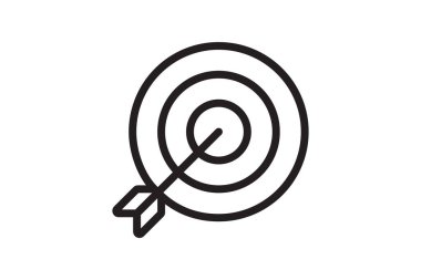 Arrow in target icon. Strategy symbol success. Vector illustration black and white color.