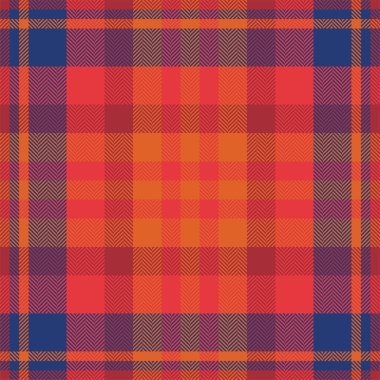 Ekose kontrol deseni turuncu ve kırmızı renklerde. Kusursuz kumaş dokusu. Tartan tekstil baskı tasarımı.