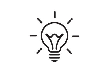 Fikir sembolü yaratıcı konsept. Ampul ışığı vektör simgesi. Güç ve enerji işareti. Satır tasarımı.