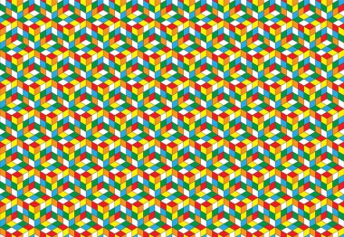 Sihirli küp desenli kusursuz tasarım. Renk bloğu bulmaca vektör arka planı. Çocuklar için 3D doku kavramı.